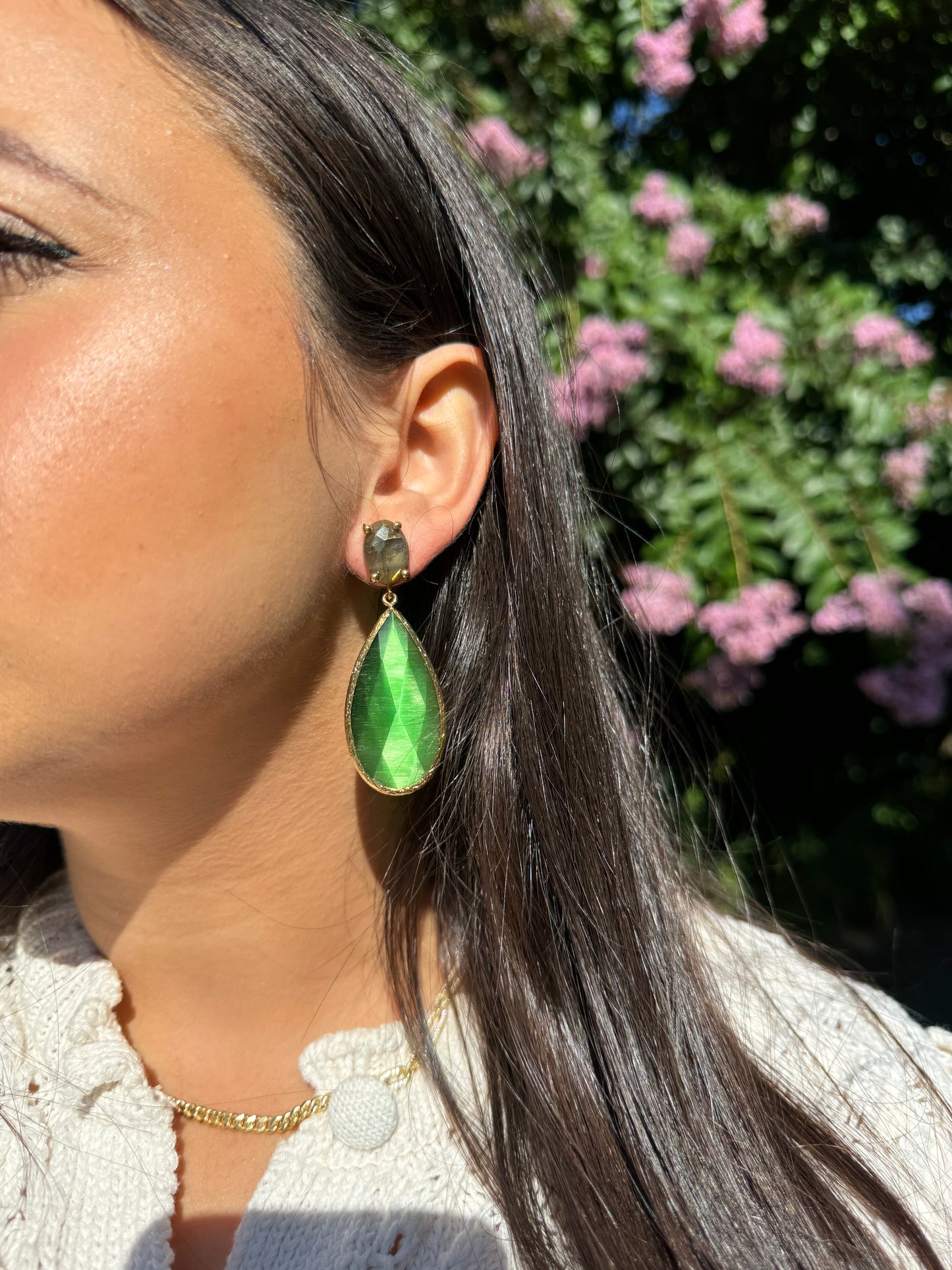 Green Labradorite Stoned Earring