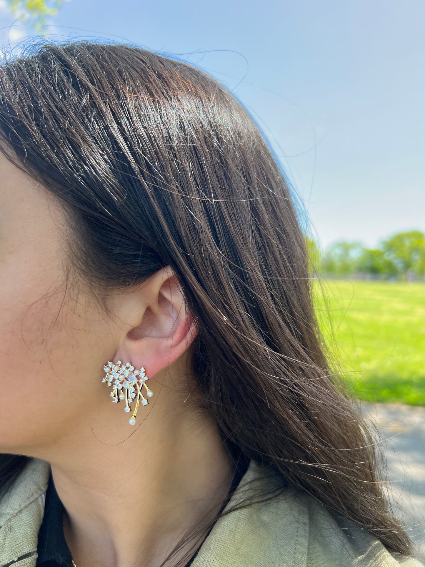 Cluster Pearl Sparkling Earrings