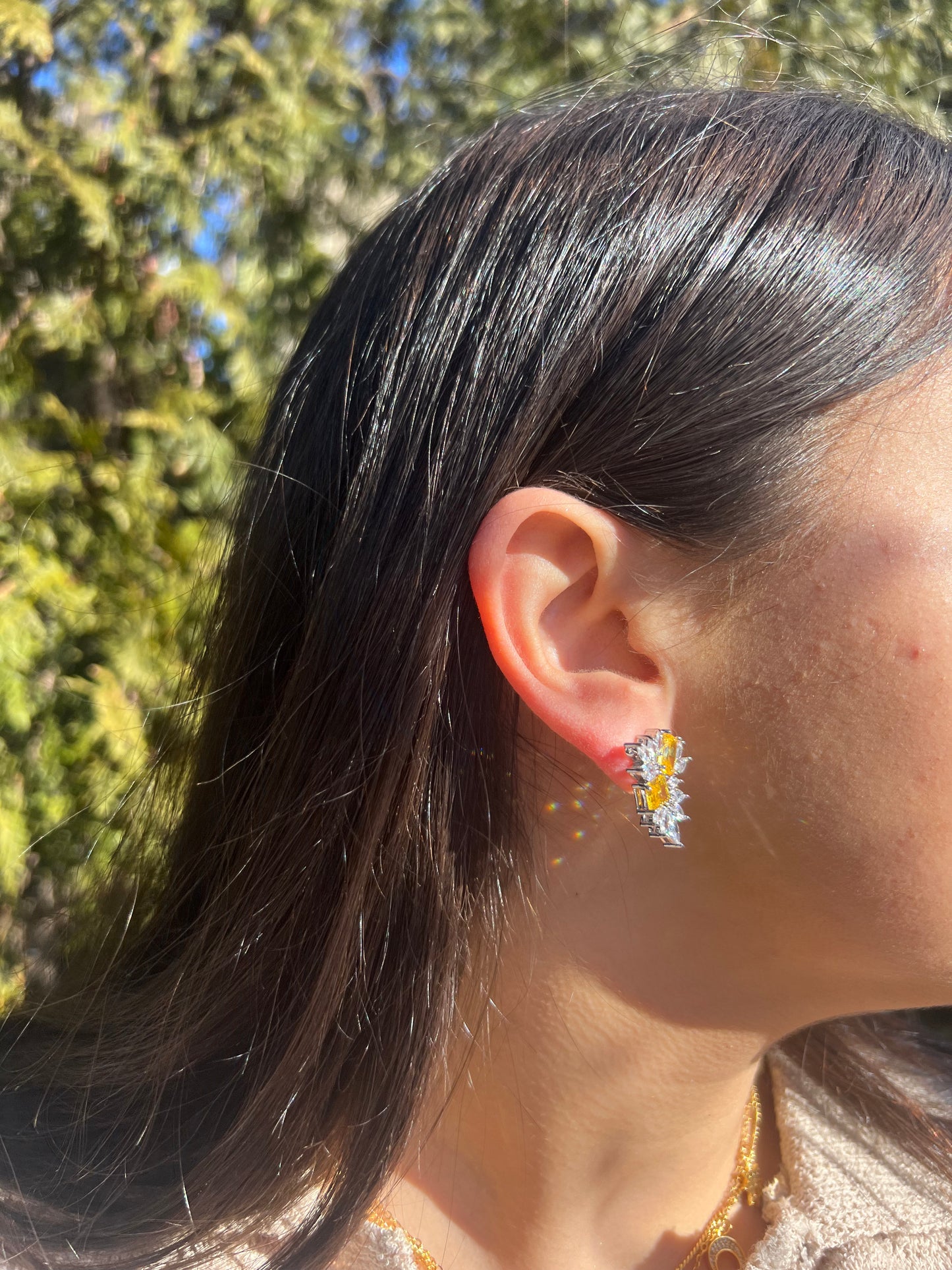 Yellow Topaz x CZ Clustered Earrings