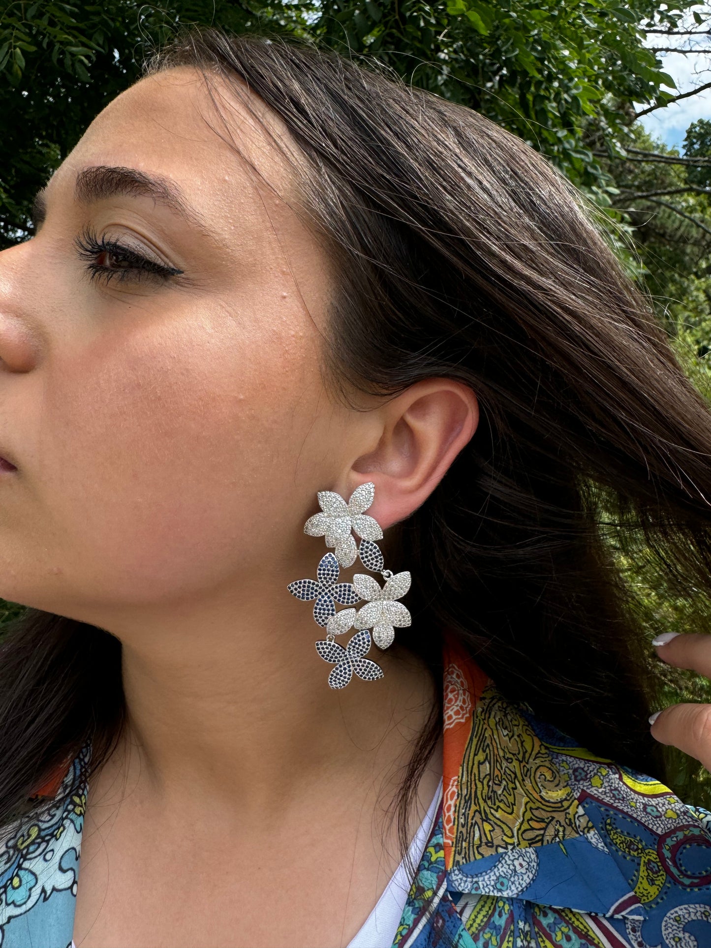 Floral Blue CZ Earrings