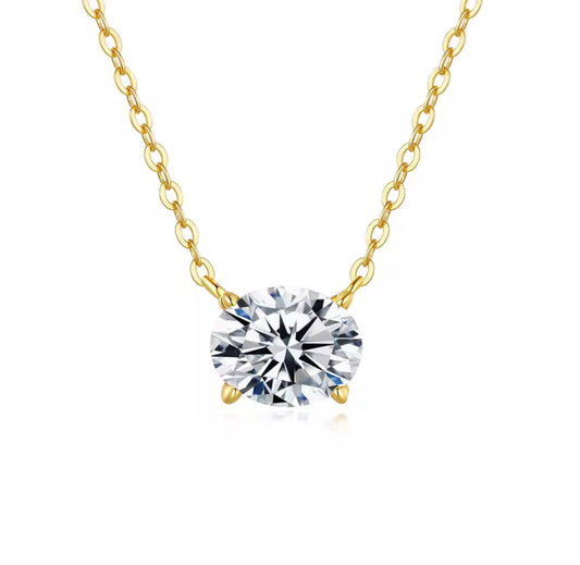14KT Gold Floating Oval Lab Diamond Necklace