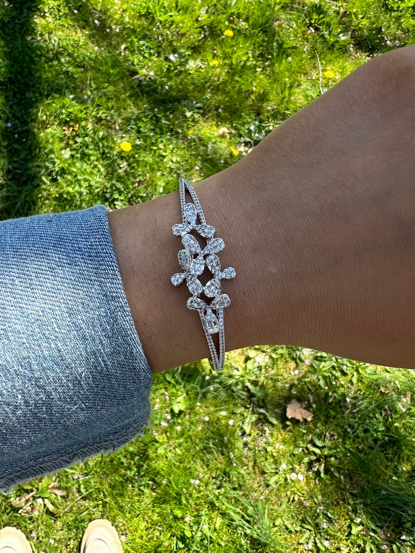 Flower Silver Fine Bangle