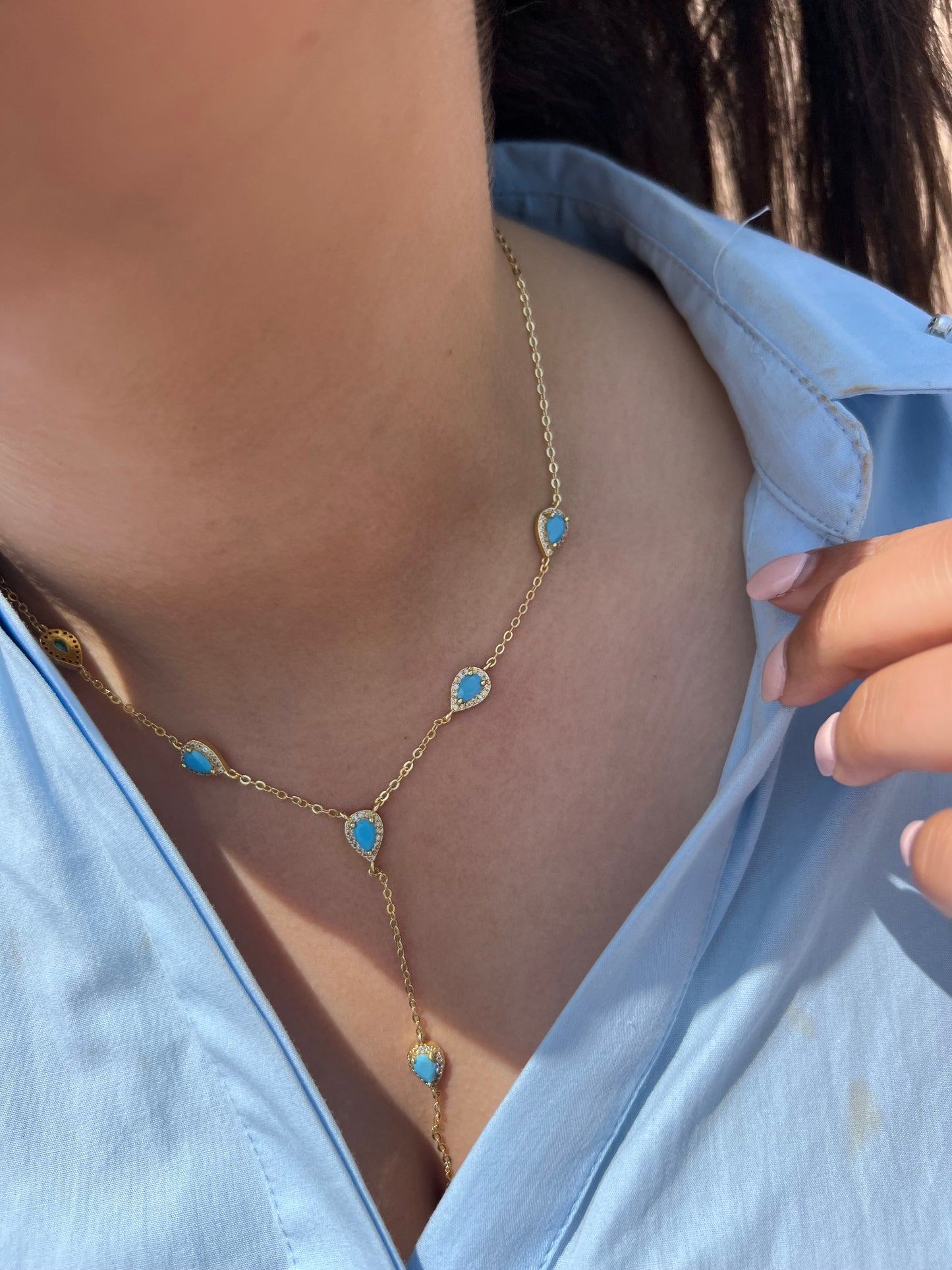 Turquoise x Teardrop Lariat Necklace