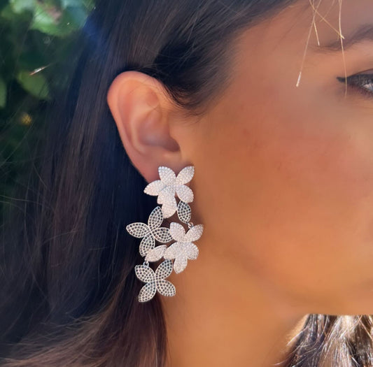 Floral Black CZ Earrings