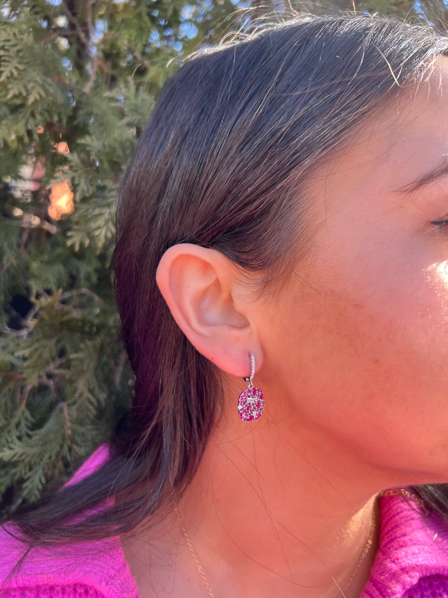 Pink Scattered Hoop Earrings