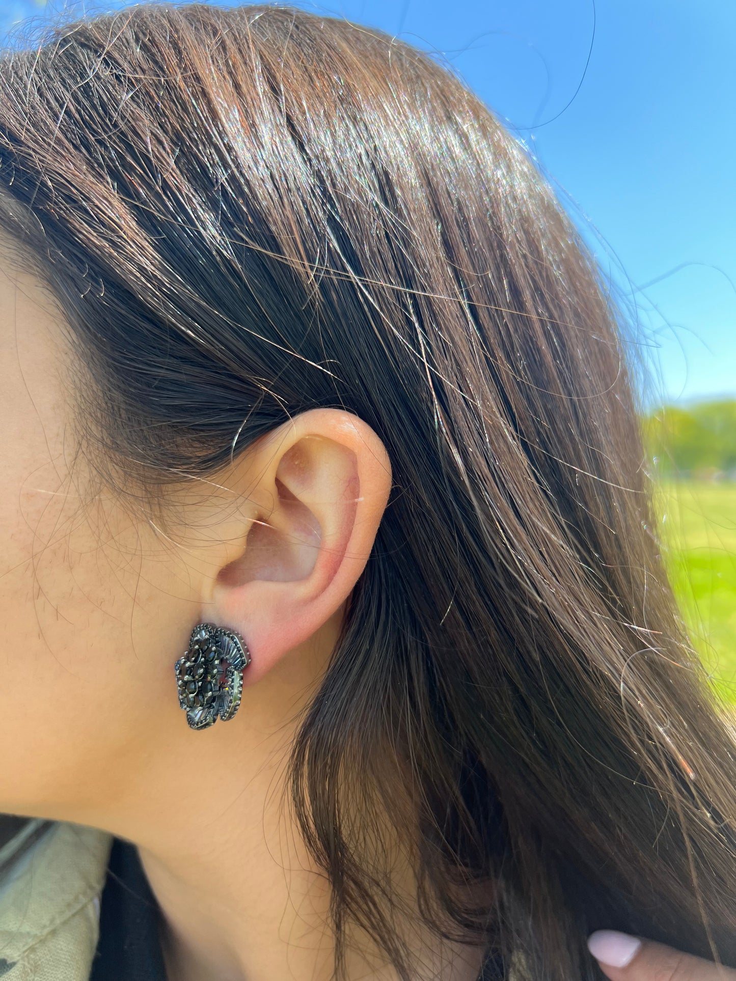 Black Flower n CZ Earrings