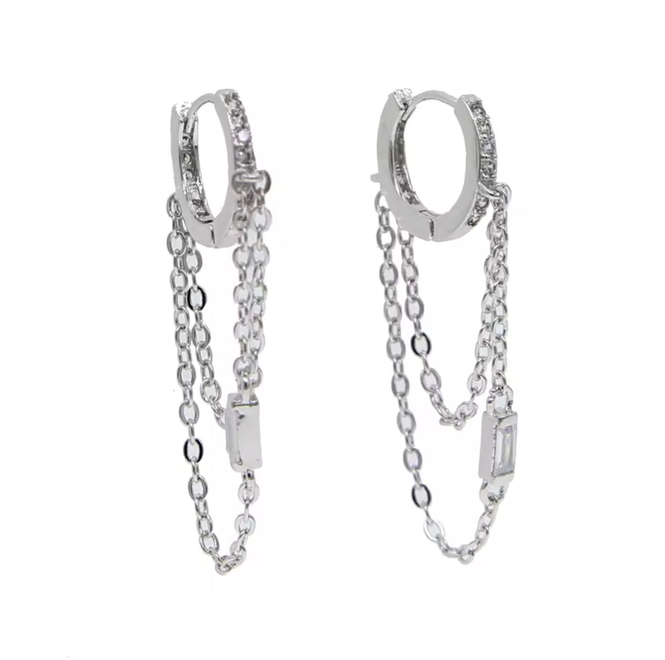 Double rectangle chain hoop earring
