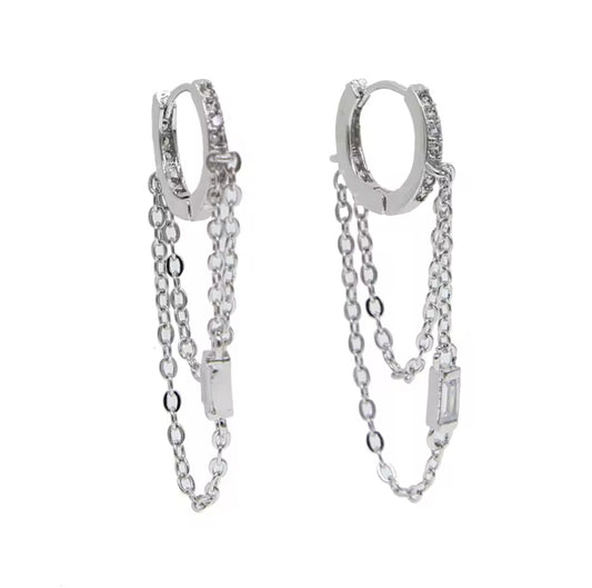 Double rectangle chain hoop earring