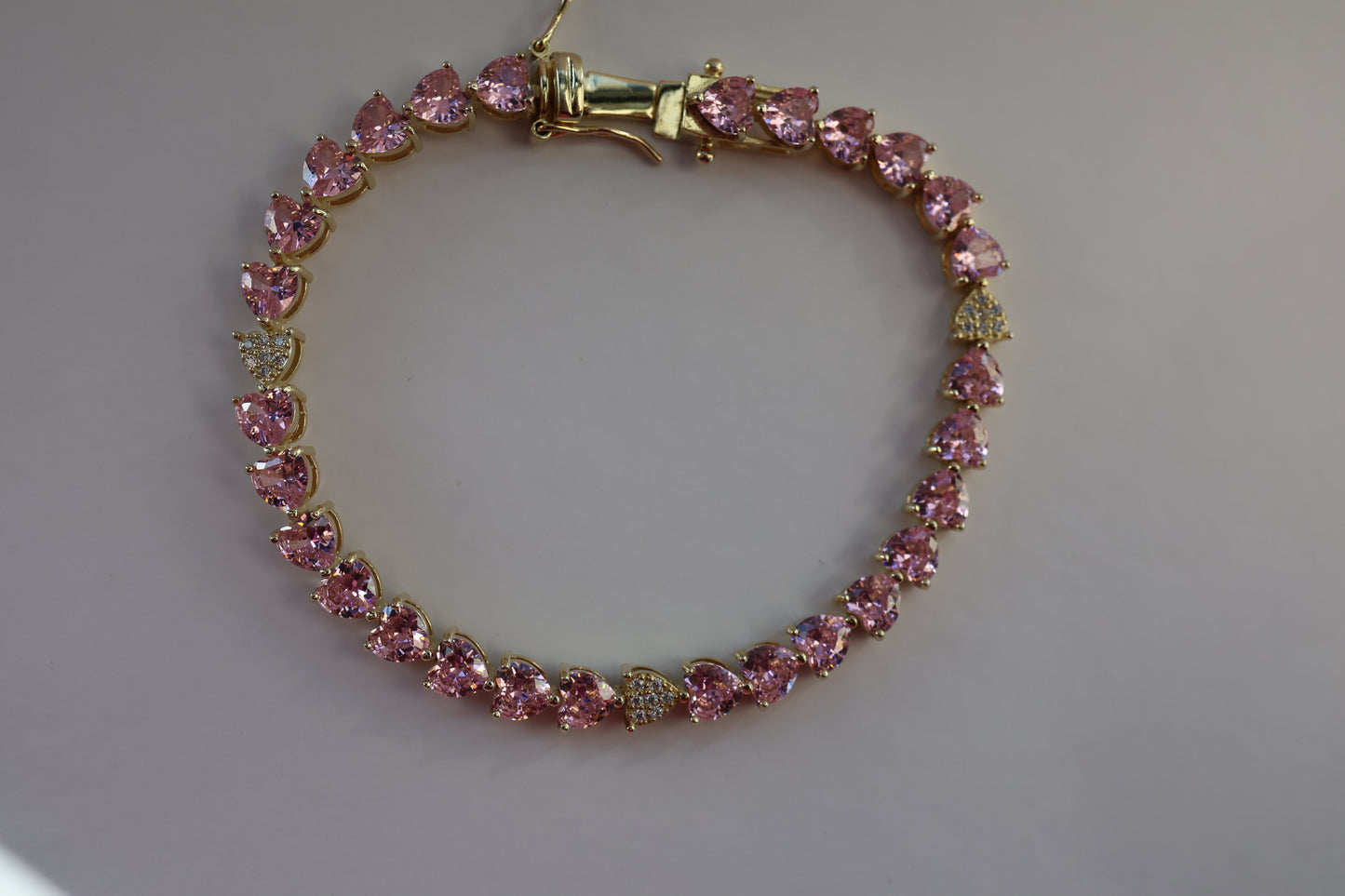 Pink Sapphire Heart Tennis Bracelet