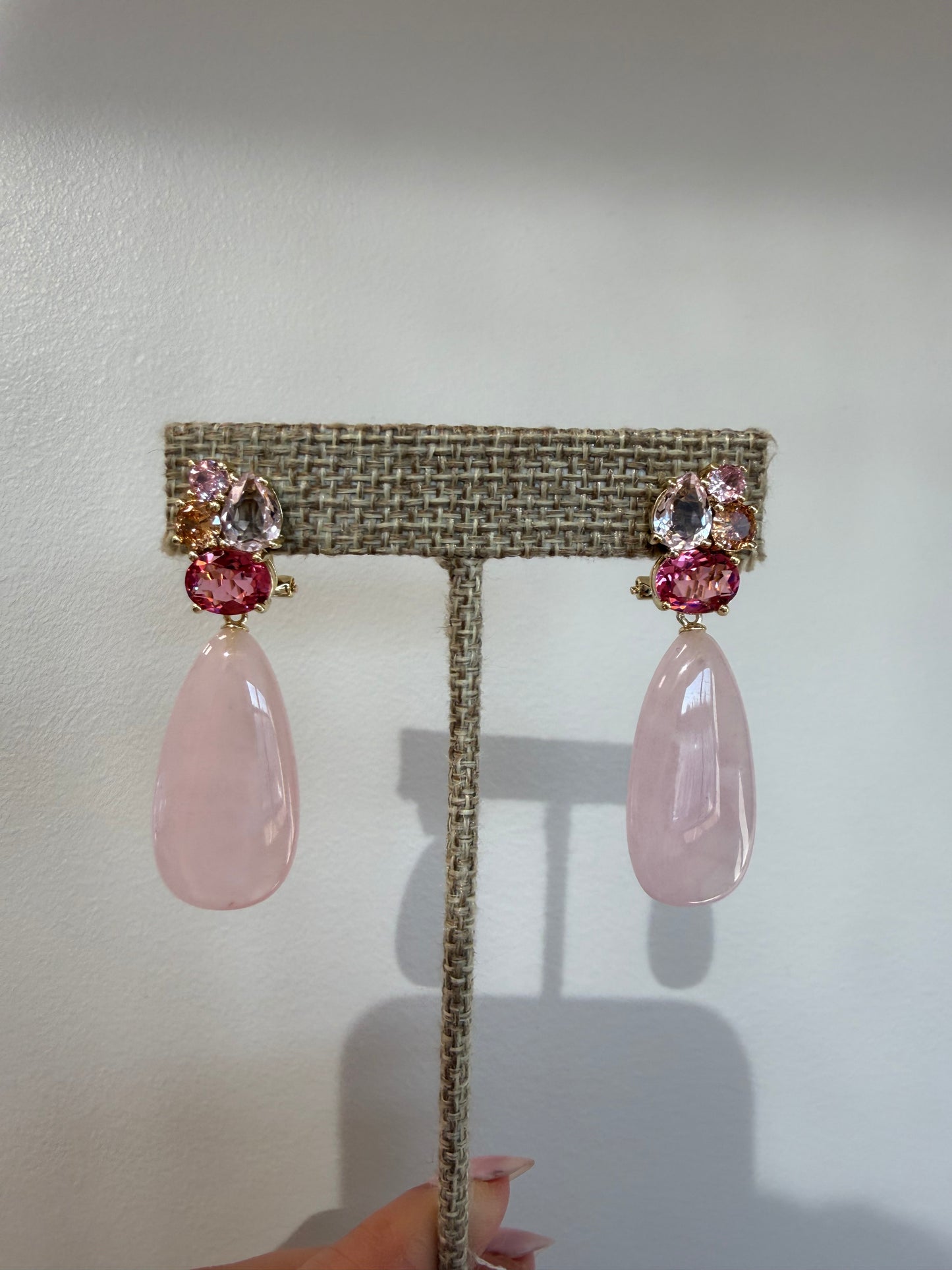 Pink Quartz Cluster Earrings
