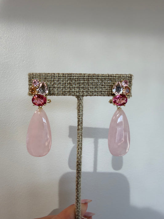 Pink Quartz Cluster Earrings
