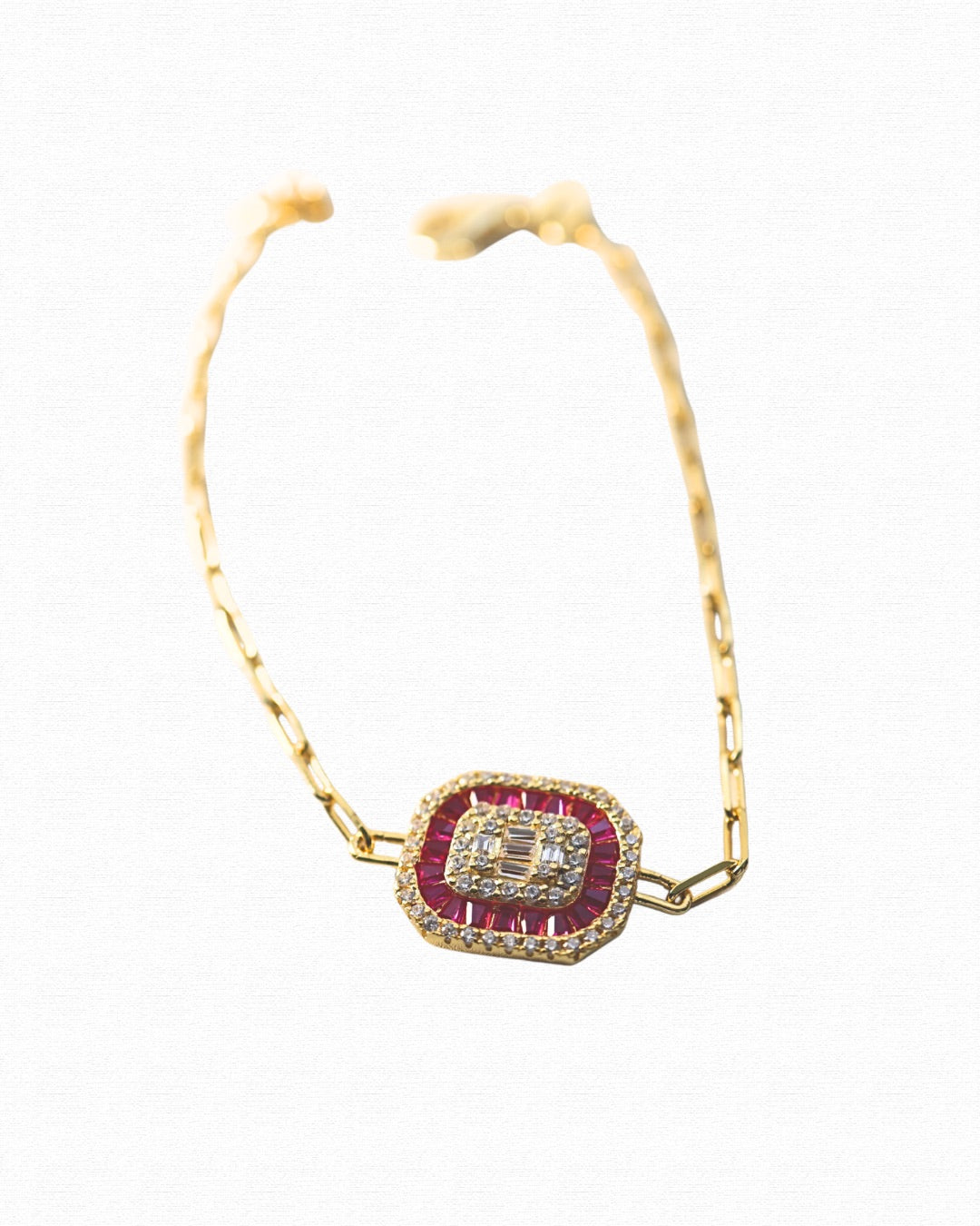 Ruby centered paper clip Bracelet