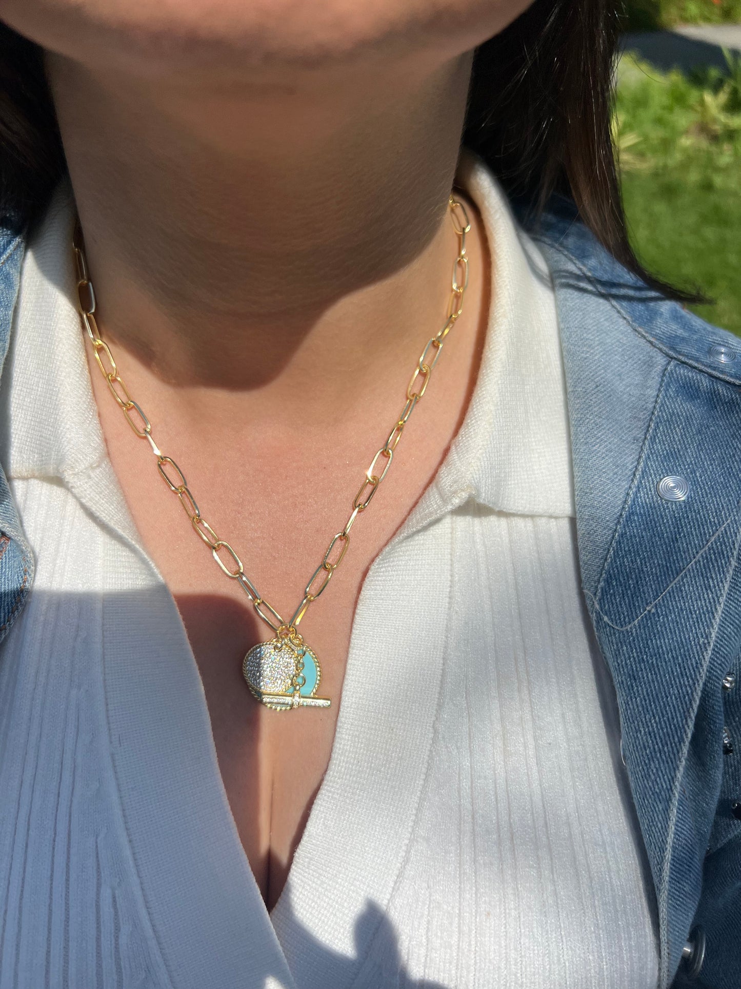 Turquoise charm Paperclip Necklace