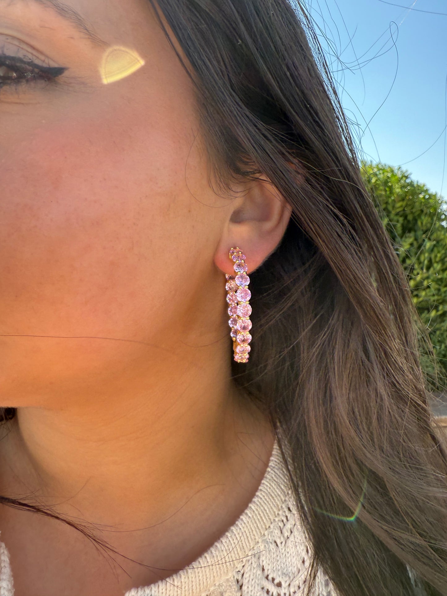 Pink Sapphire Hoop Earrings