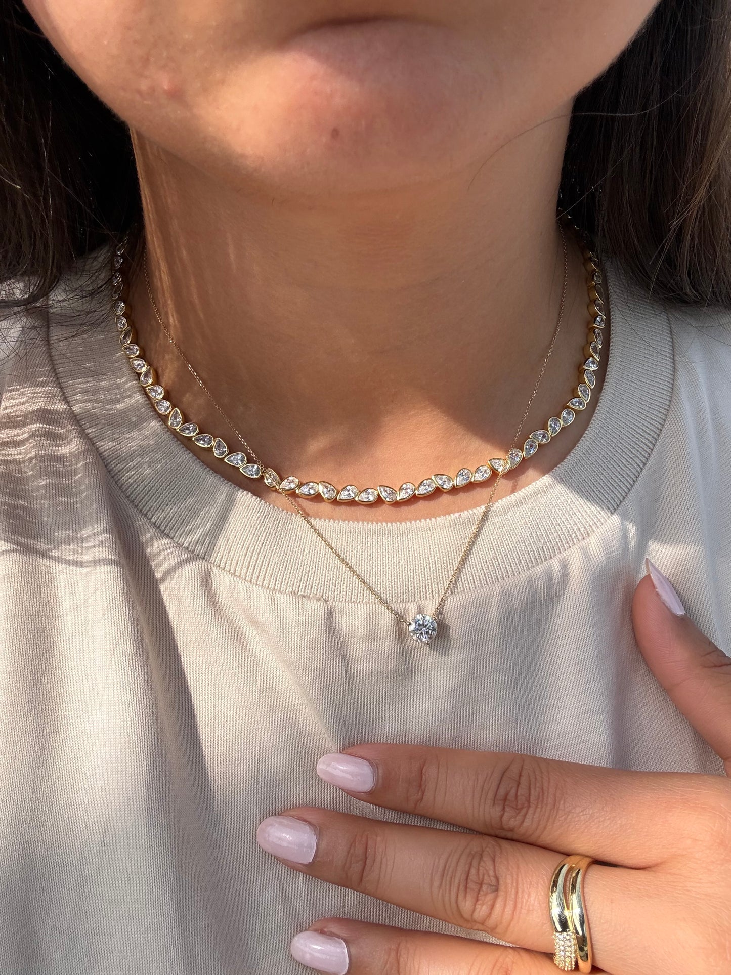 Double Pear Tennis Necklace