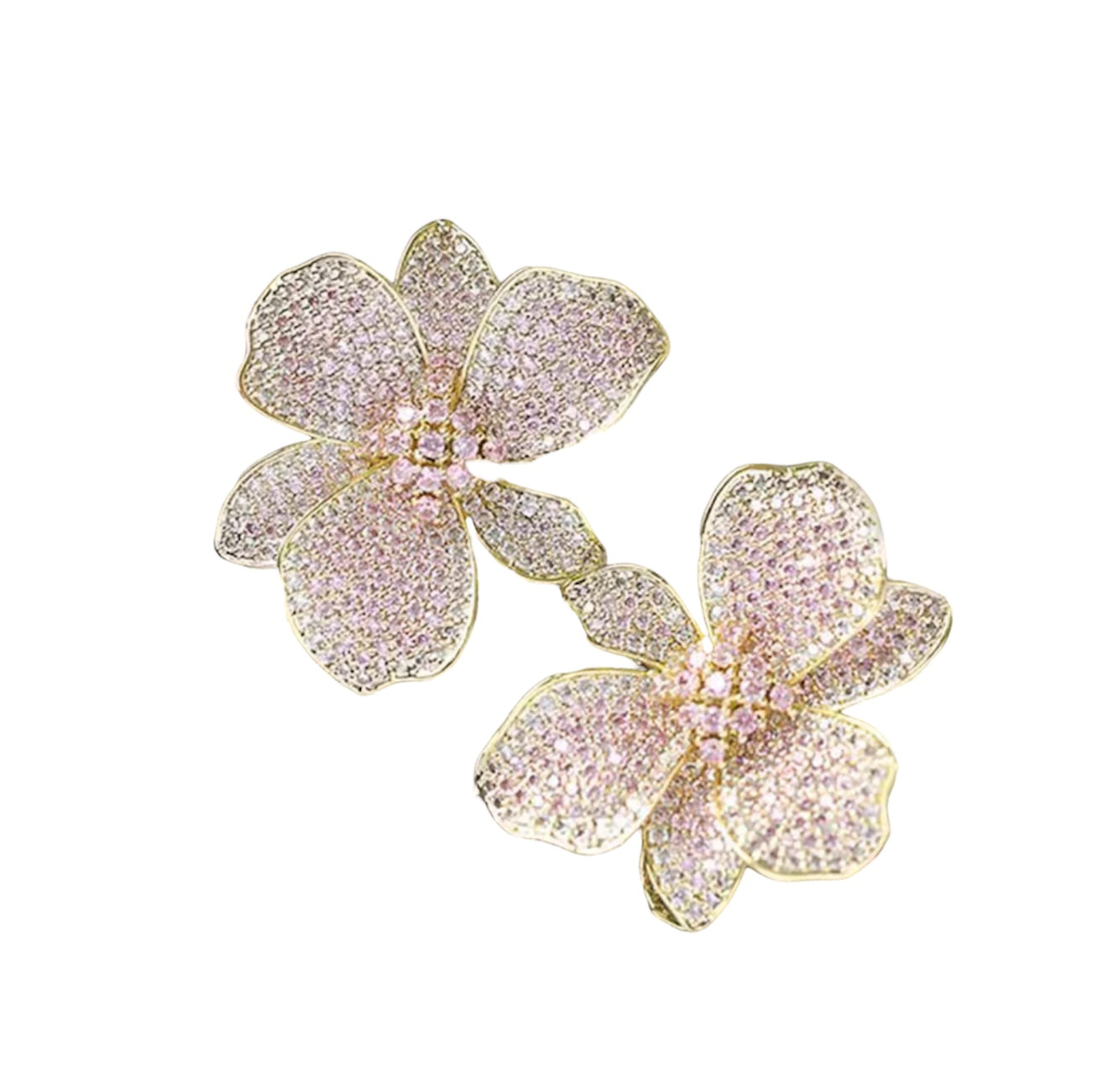 Pink Cz flower Statement Earrings