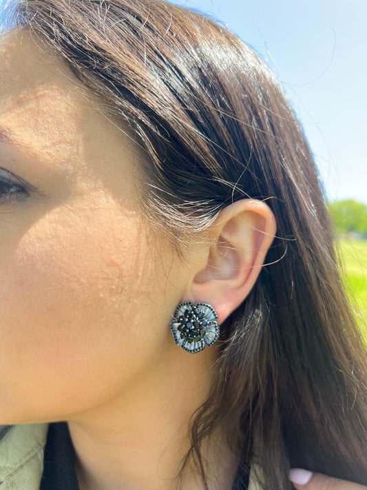 Black Flower n CZ Earrings