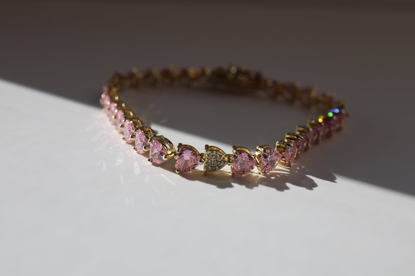 Pink Sapphire Heart Tennis Bracelet