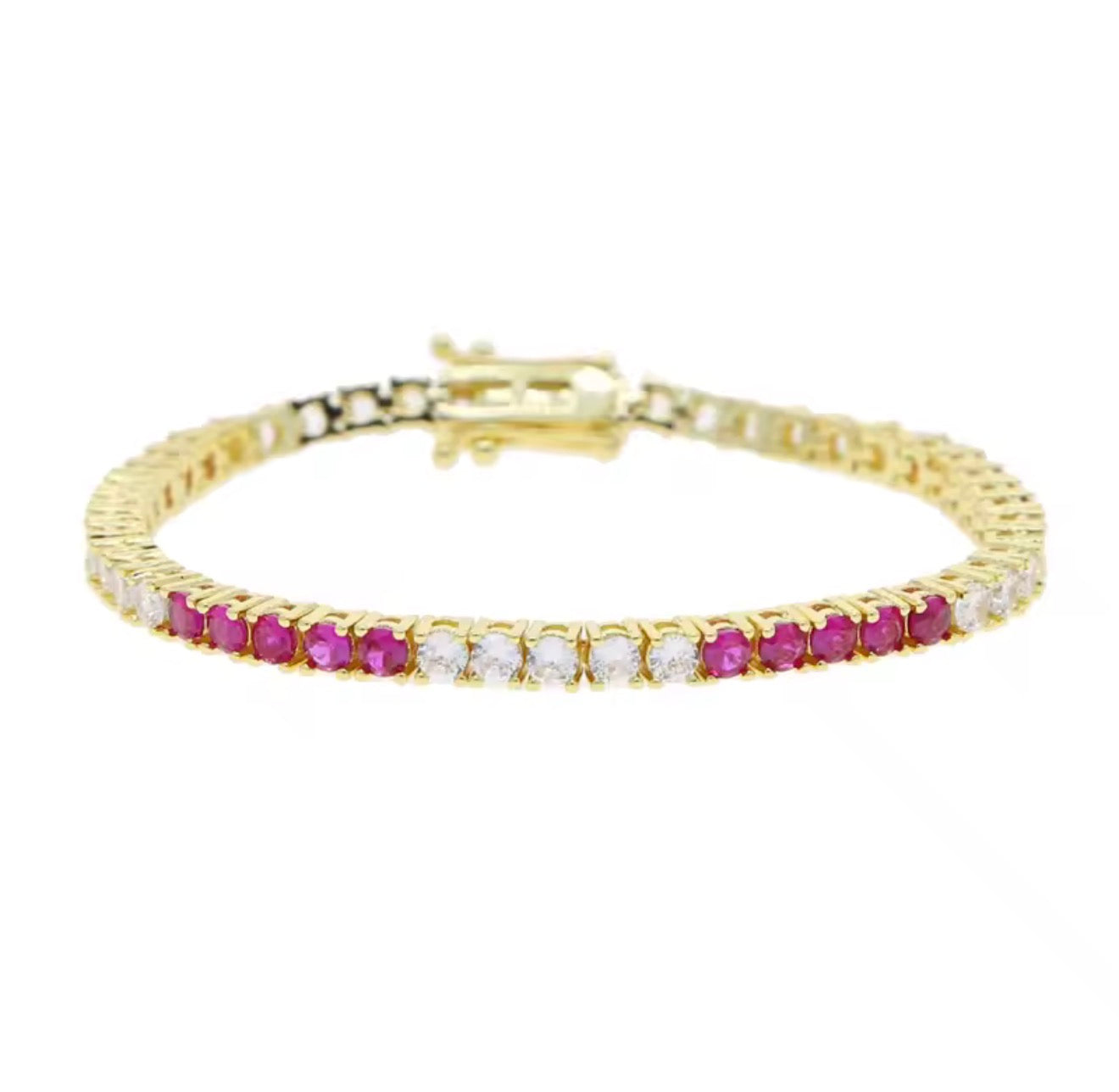 Colored X CZ Tennis Bracelet (Ruby/Green)