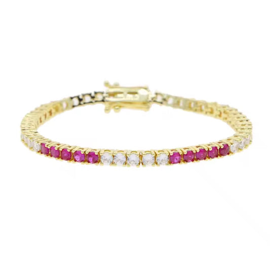 Colored X CZ Tennis Bracelet (Ruby/Green)
