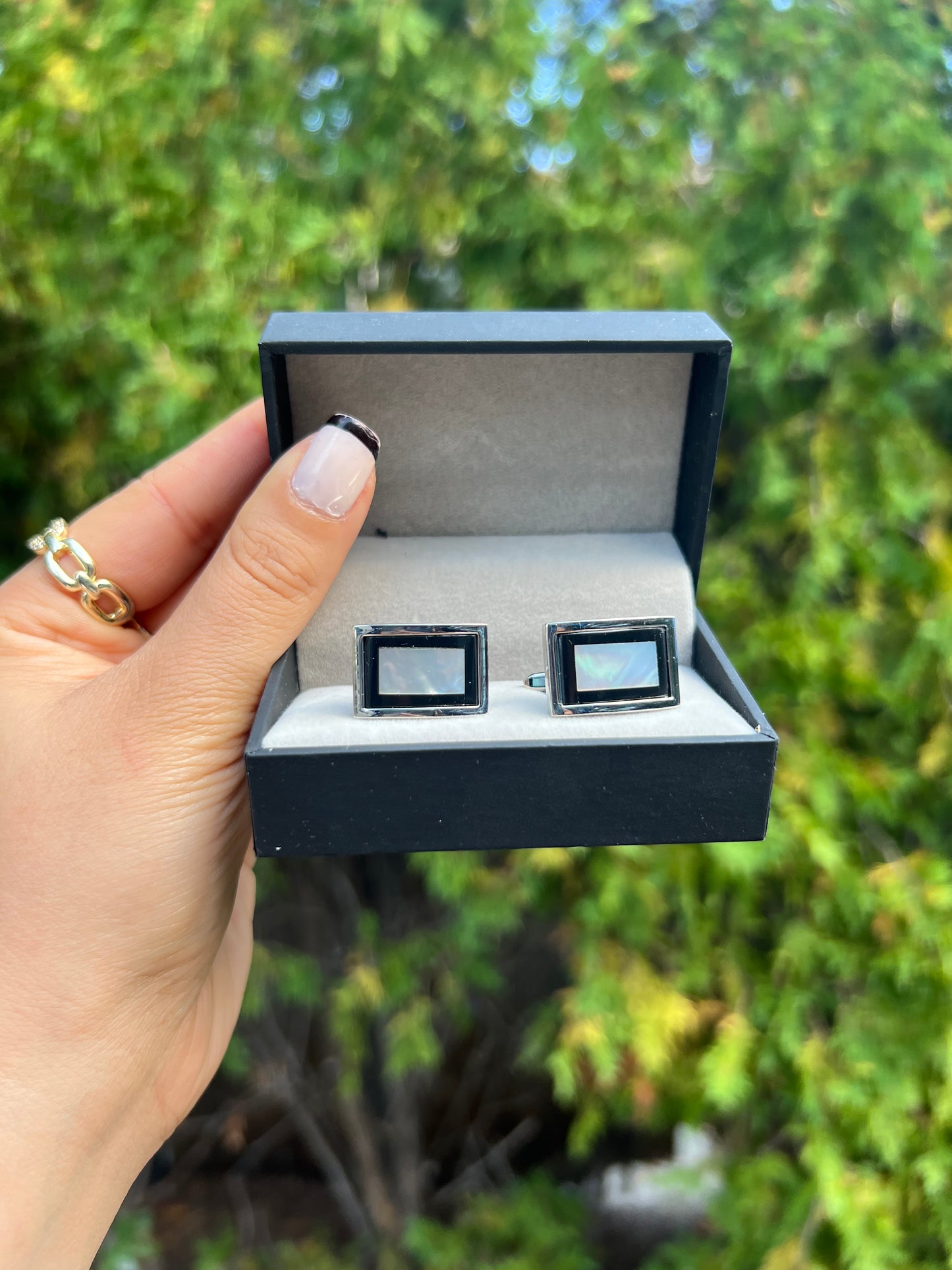 Rectangular Pearled Cufflinks