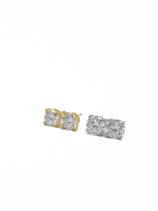 Classique Sterling Silver Round CZ Stud Earrings