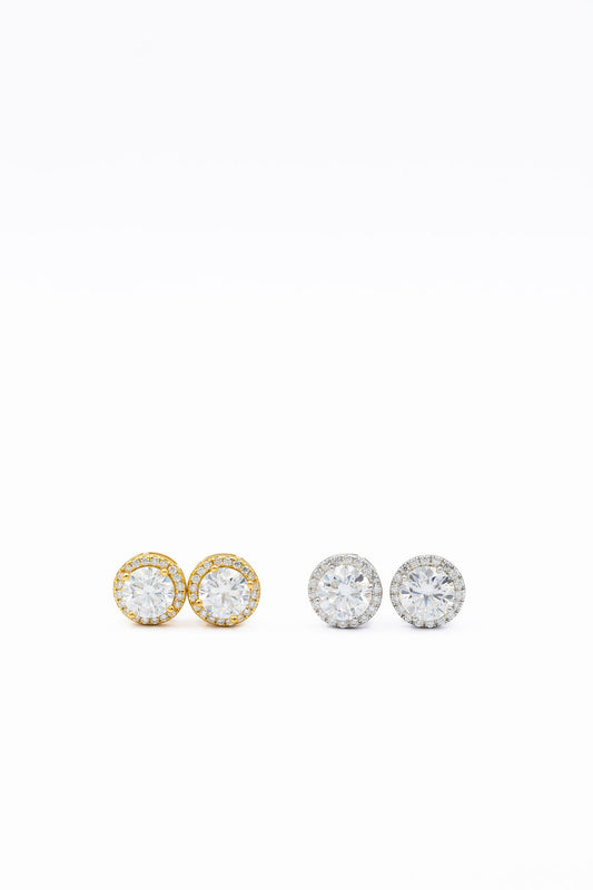 Halo Round Lab Diamond Sterling Silver Stud Earrings