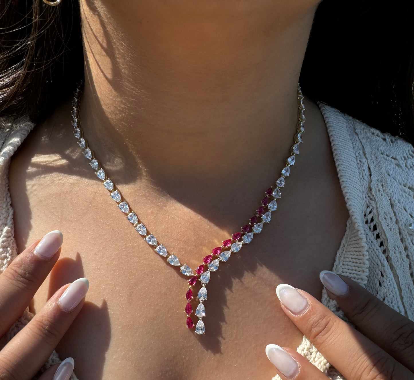 Ruby Tennis Waterfall Necklace