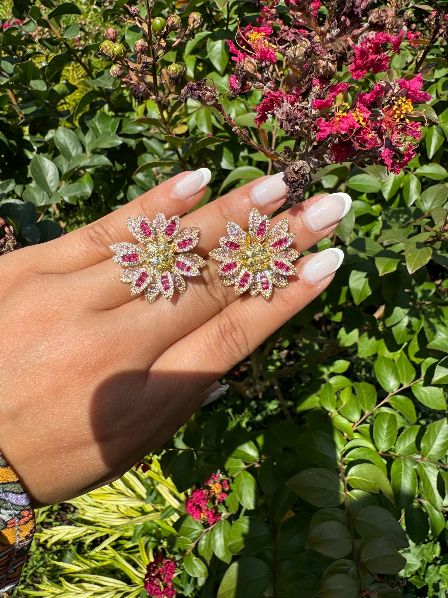 Two Toned Pink Flower Earrings