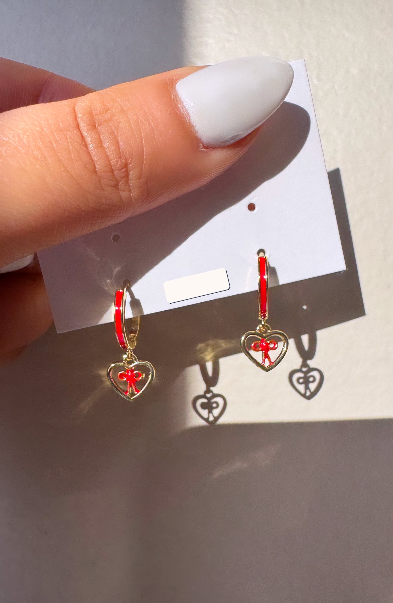 Red Ribbon Enamel Heart Hoop Earrings