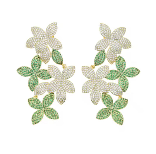 Floral Green CZ Earrings