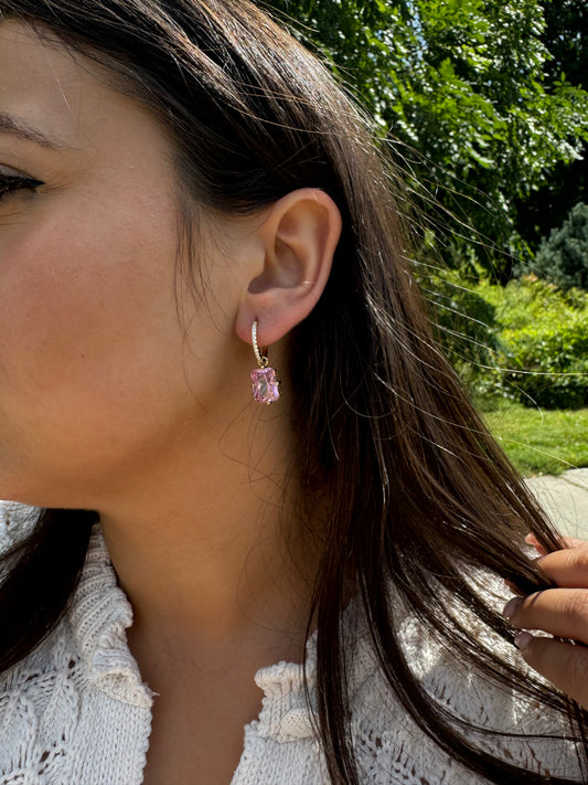 Pink Sapphire Trendy Hoop Earrings