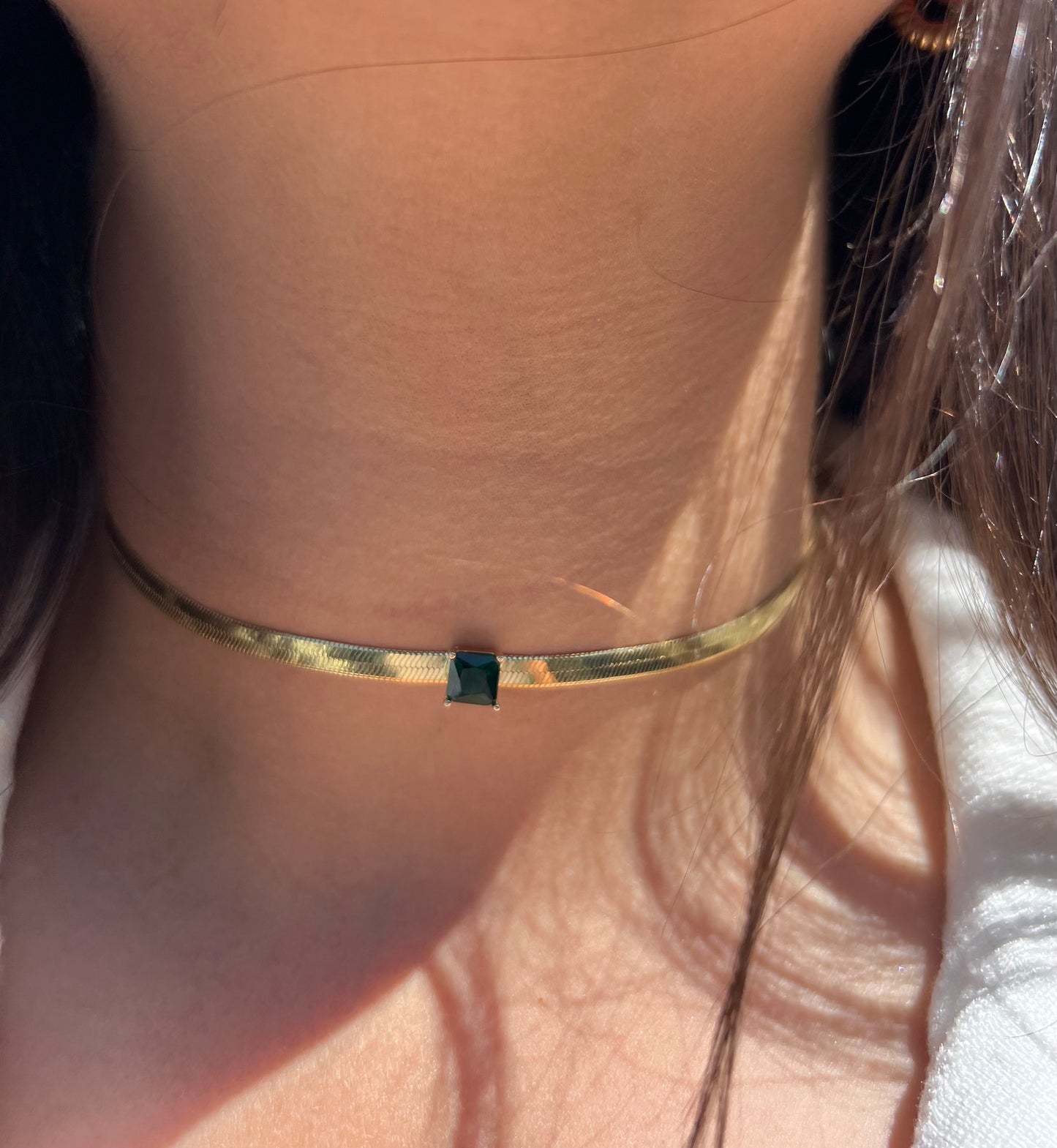 Green Squared Herringbone Necklace