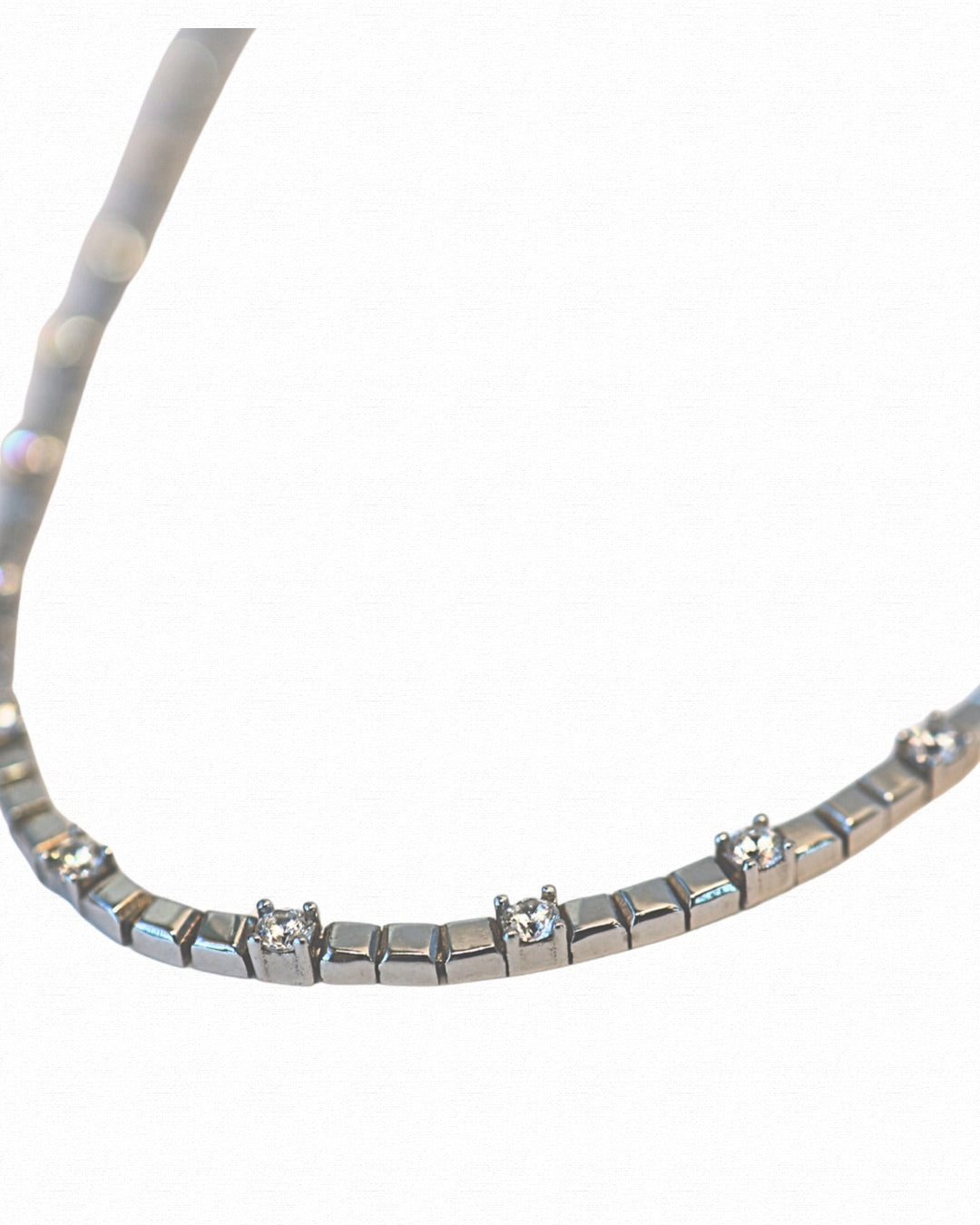 Scattered Silver CZ Tennis Necklace