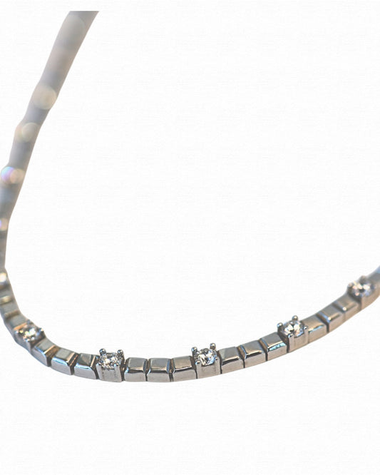 Scattered Silver CZ Tennis Necklace