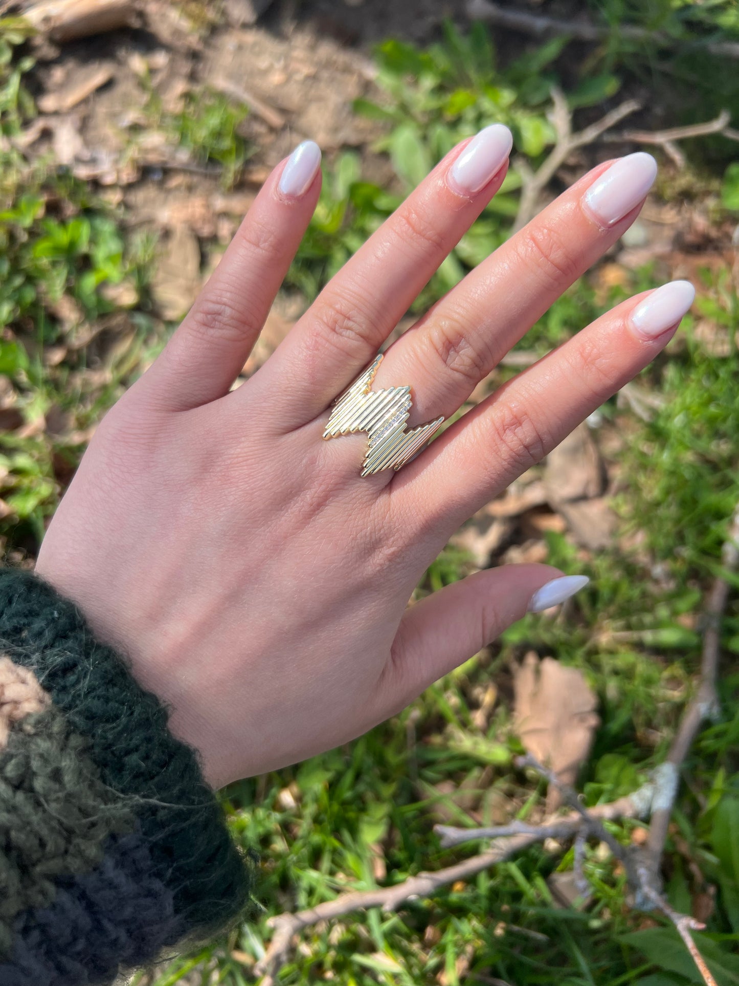 Wavy Ribbed CZ Ring