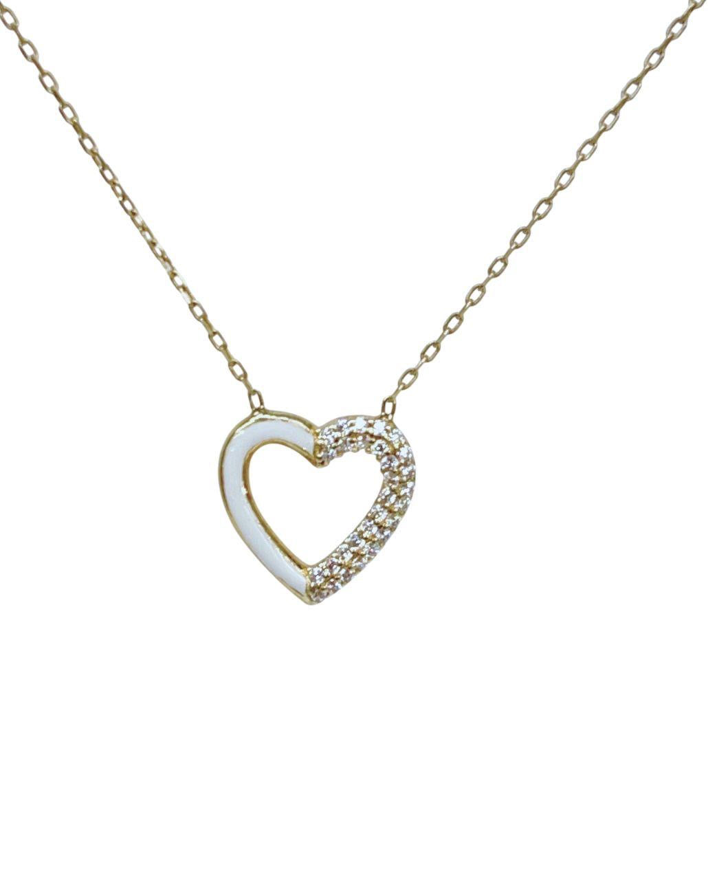 Enamel X Cubic Zirconia Heart Necklace