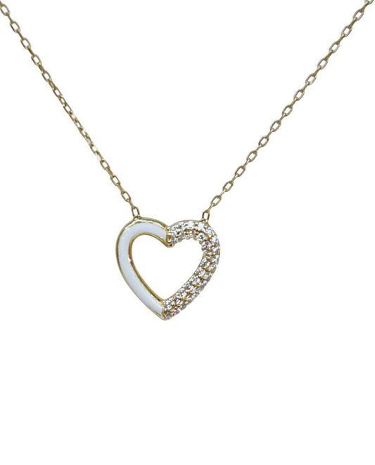 Enamel X Cubic Zirconia Heart Necklace