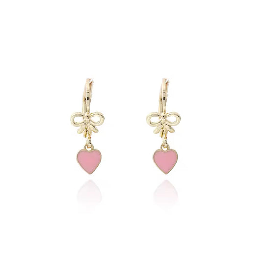 Pink Ribbon Heart Hoop Earrings