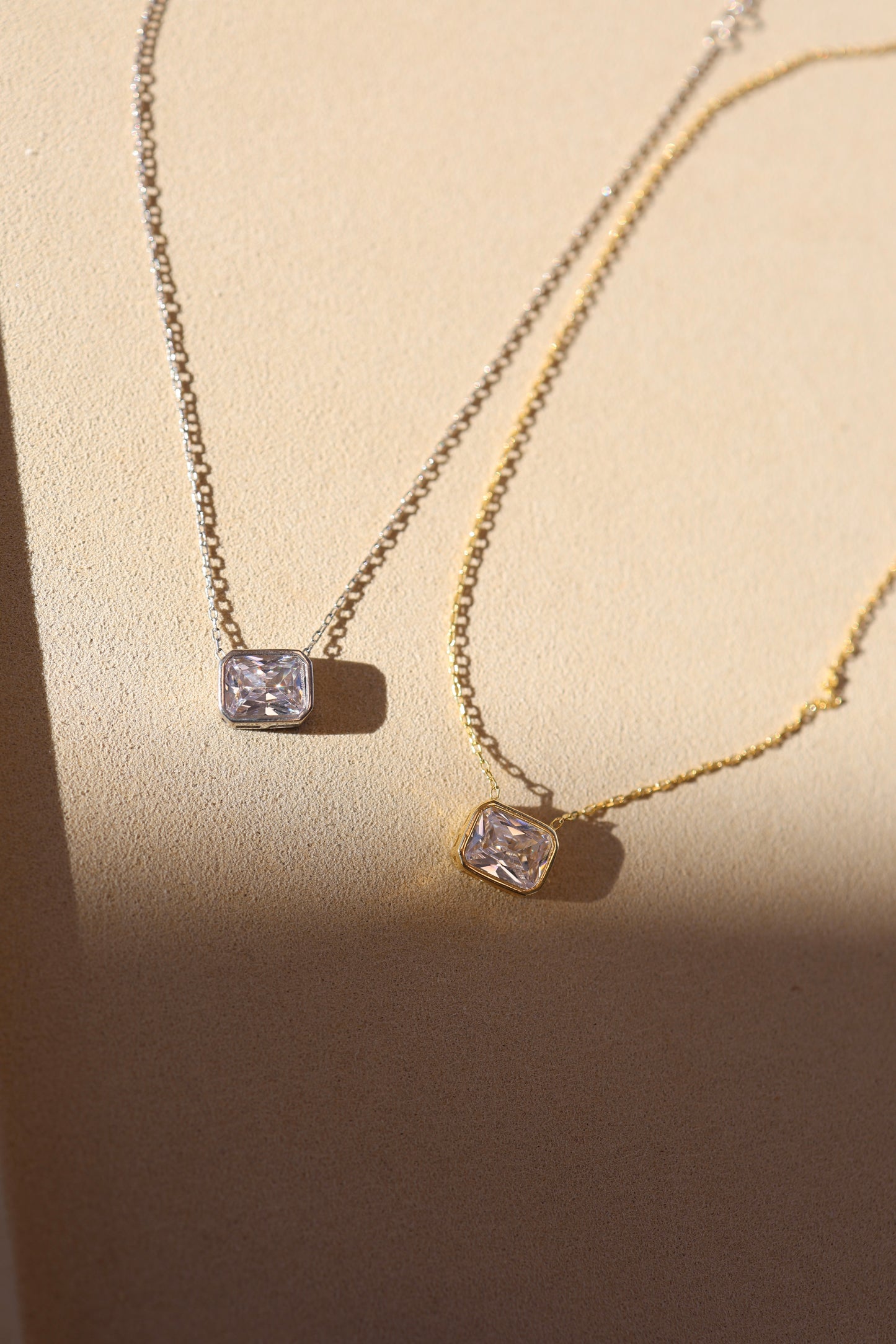 Bezel Emerald Solitaire Floating Necklace