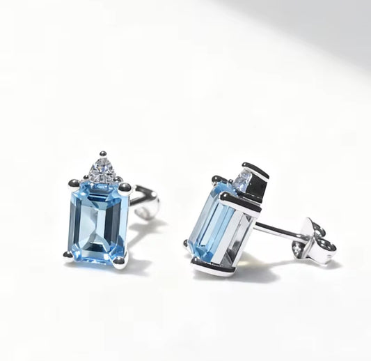 Blue topaz N CZ Earrings