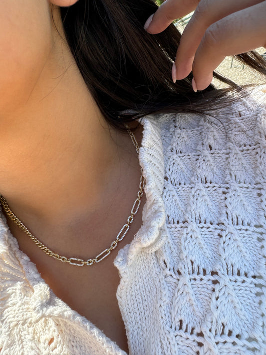 Cz paperclip x Chain necklace