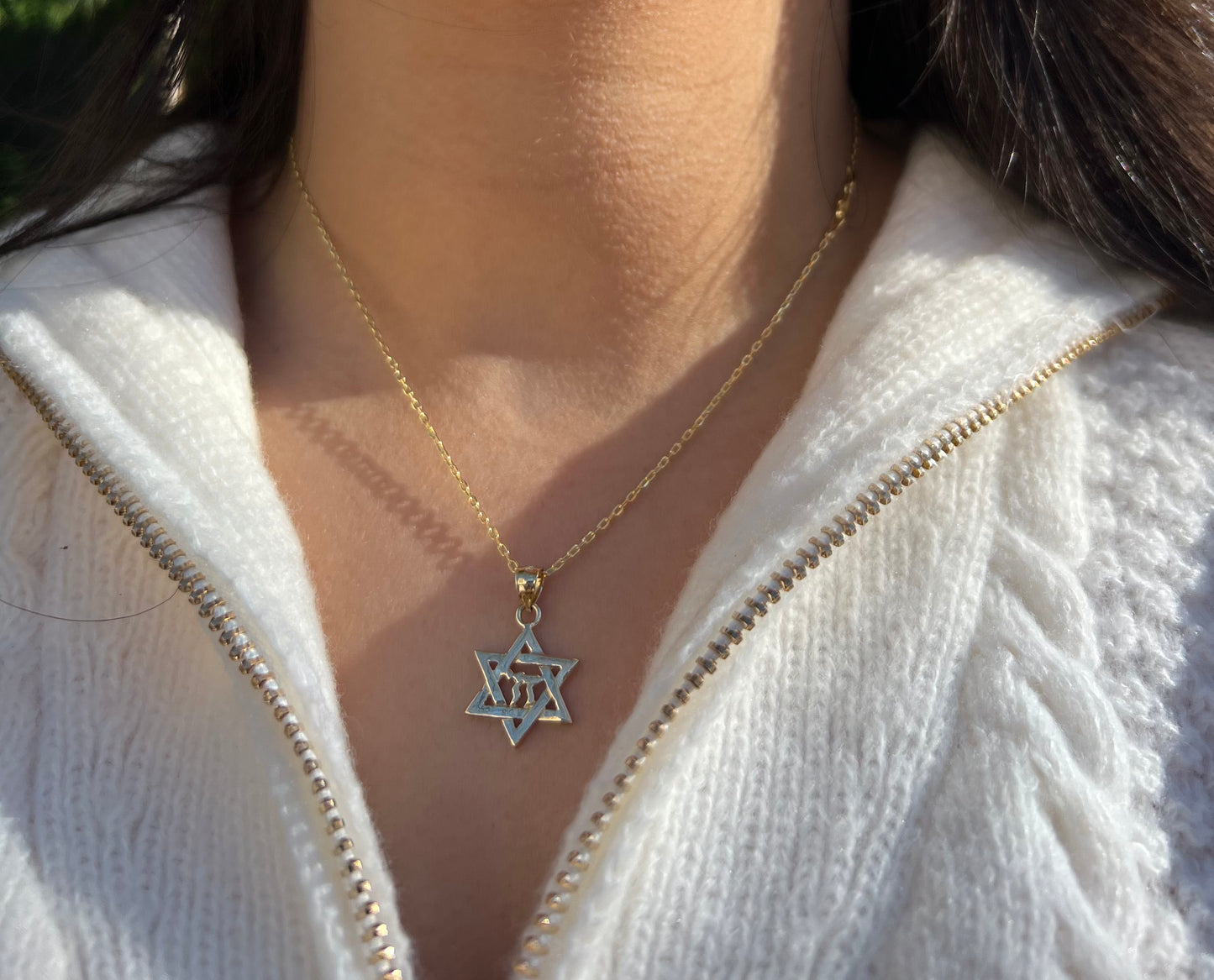 14KT Gold Chai x Magen David Necklace