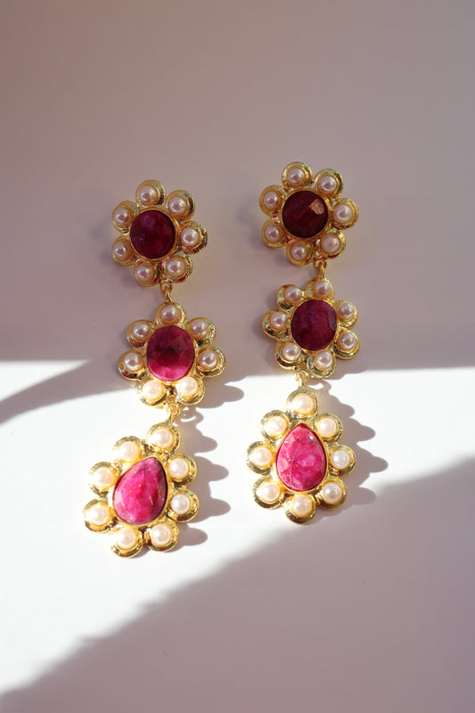 Ruby X Pearl Drop Earrings
