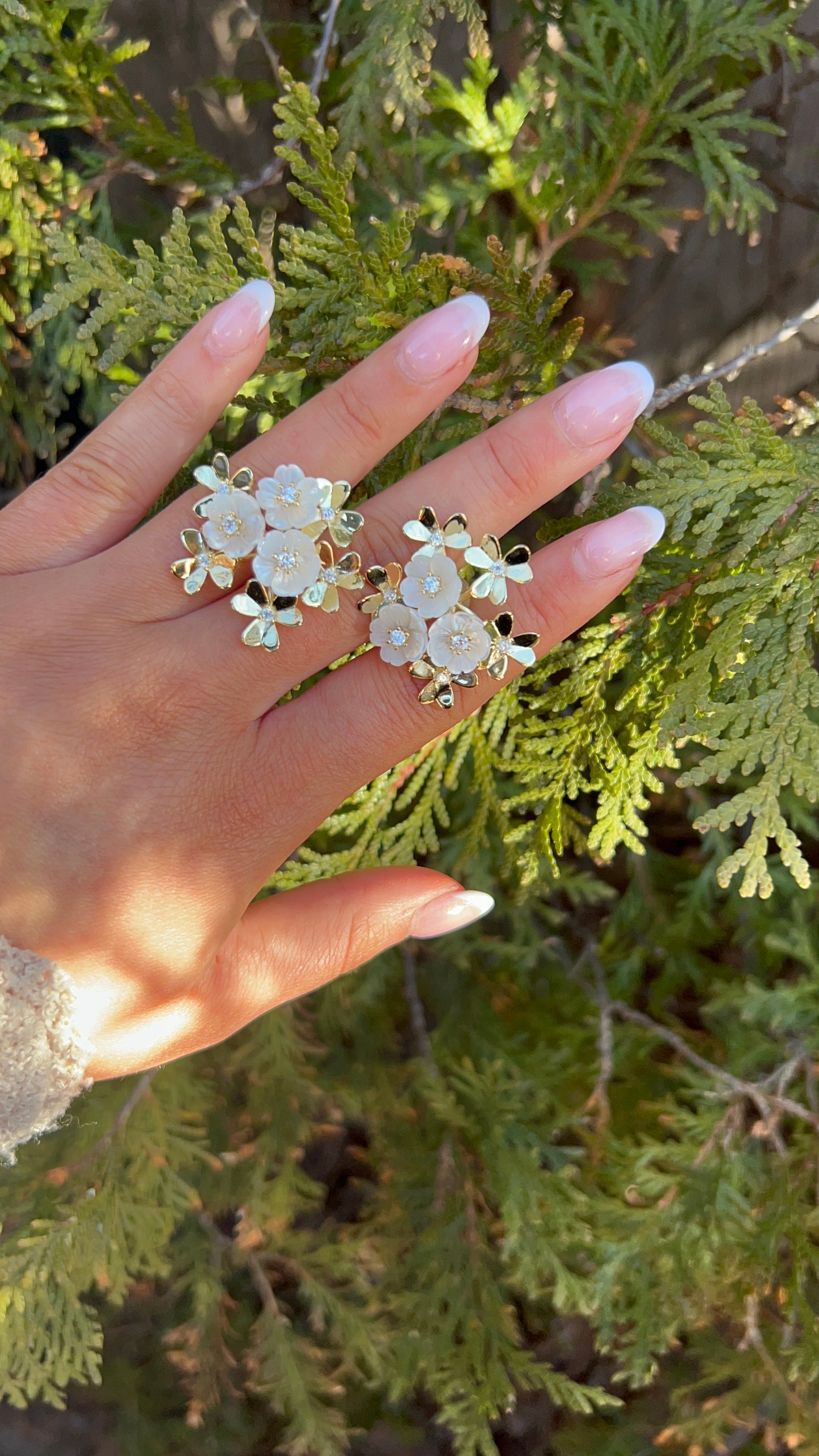 3D white flower earrings