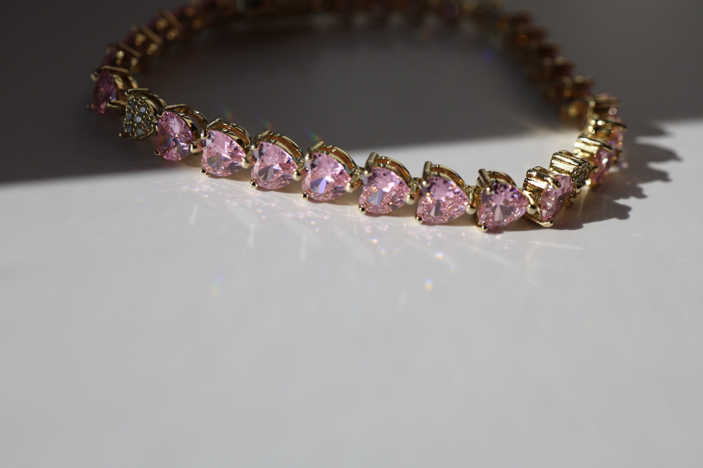 Pink Sapphire Heart Tennis Bracelet