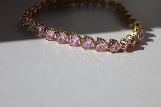 Pink Sapphire Heart Tennis Bracelet