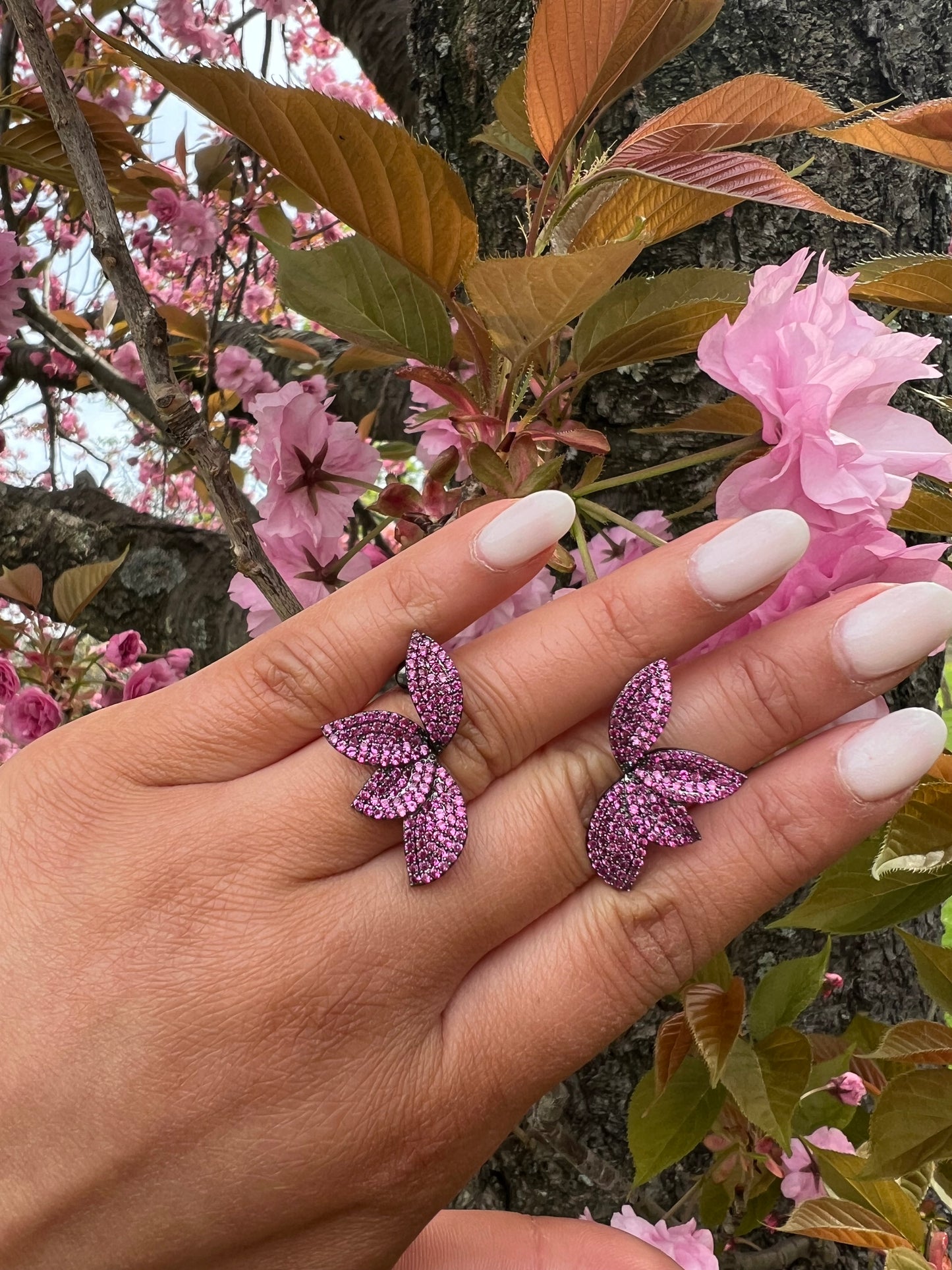 Half Petal Pink Ruby Earrings