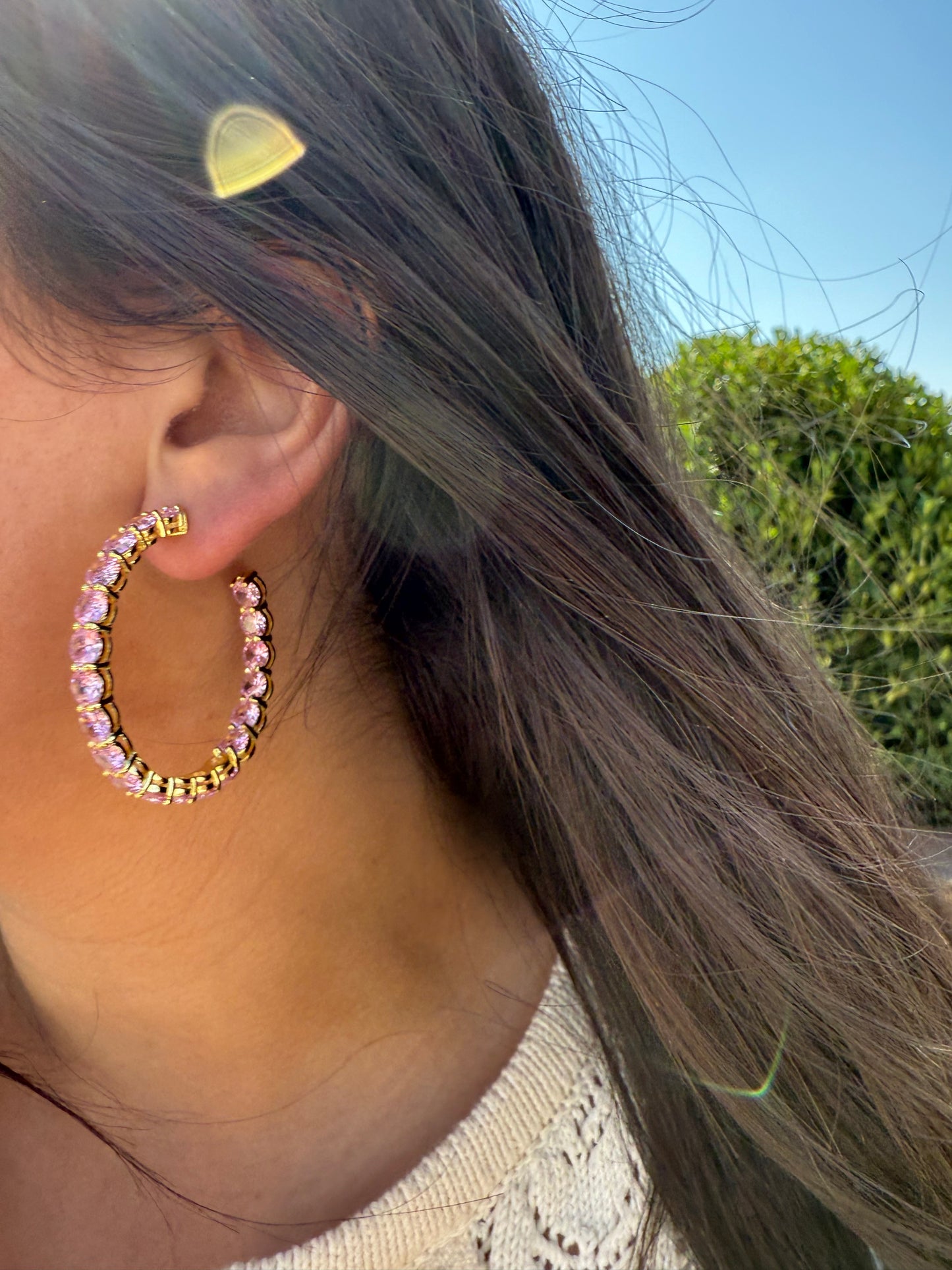 Pink Sapphire Hoop Earrings