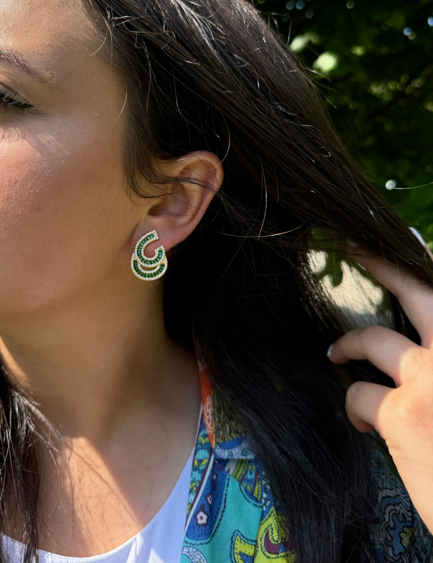 Double Looped Green Earrings